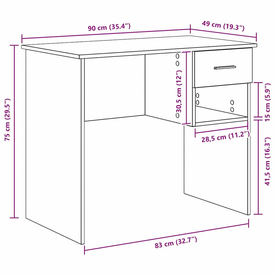 Bureau met lade Gerookt eiken 90 x 49 x 75 cm Bewerkt hout