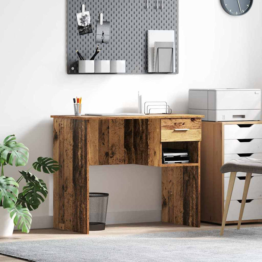 Bureau met lade met plank Oud Hout 90 x 49 x 75 cm Bewerkt hout