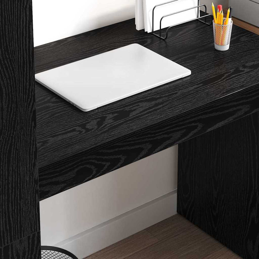 Bureau met plank Zwart Eiken 113 x 54 x 120 cm Bewerkt hout