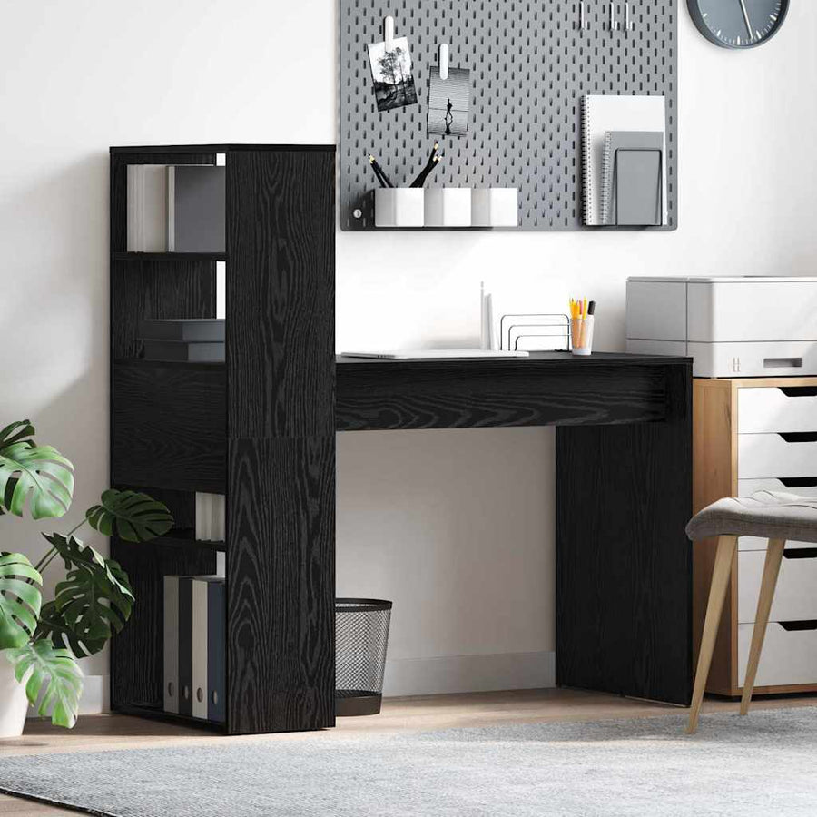 Bureau met plank Zwart Eiken 113 x 54 x 120 cm Bewerkt hout