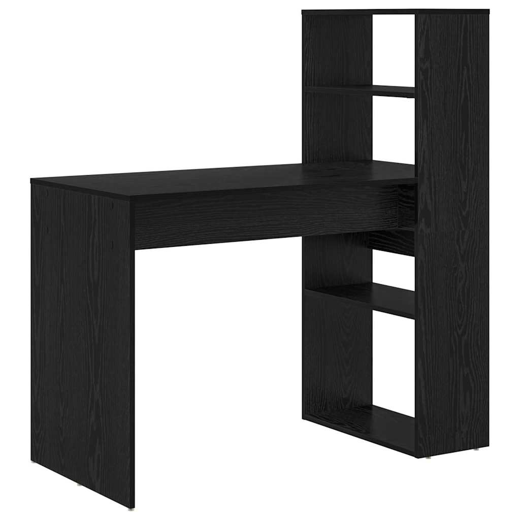 Bureau met plank Zwart Eiken 113 x 54 x 120 cm Bewerkt hout