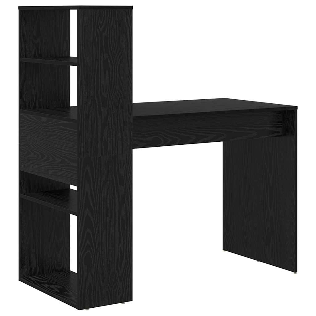 Bureau met plank Zwart Eiken 113 x 54 x 120 cm Bewerkt hout