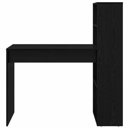 Bureau met plank Zwart Eiken 113 x 54 x 120 cm Bewerkt hout