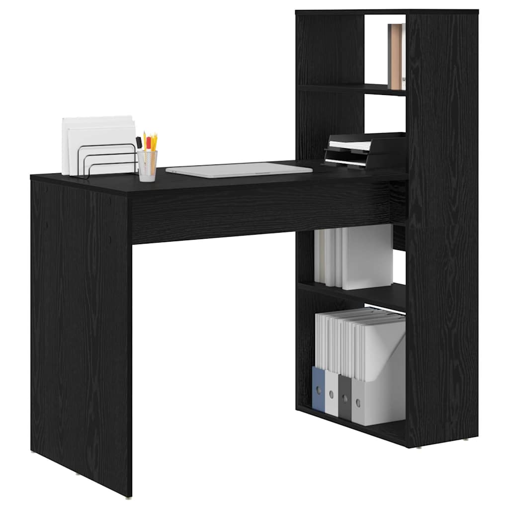 Bureau met plank Zwart Eiken 113 x 54 x 120 cm Bewerkt hout