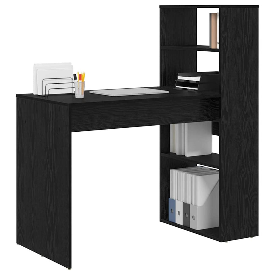 Bureau met plank Zwart Eiken 113 x 54 x 120 cm Bewerkt hout
