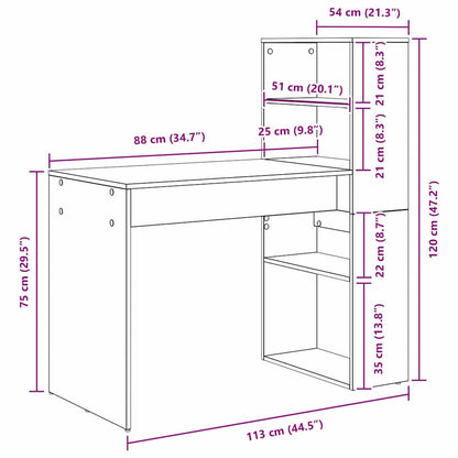 Bureau met plank Zwart Eiken 113 x 54 x 120 cm Bewerkt hout
