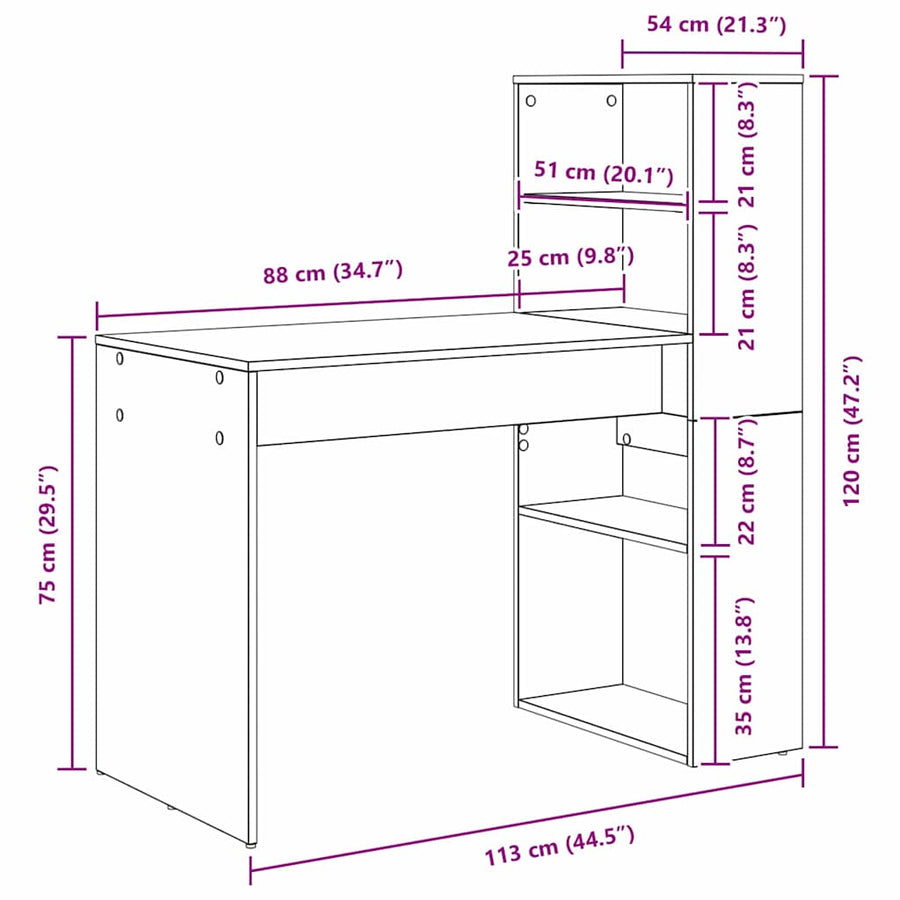 Bureau met plank Zwart Eiken 113 x 54 x 120 cm Bewerkt hout