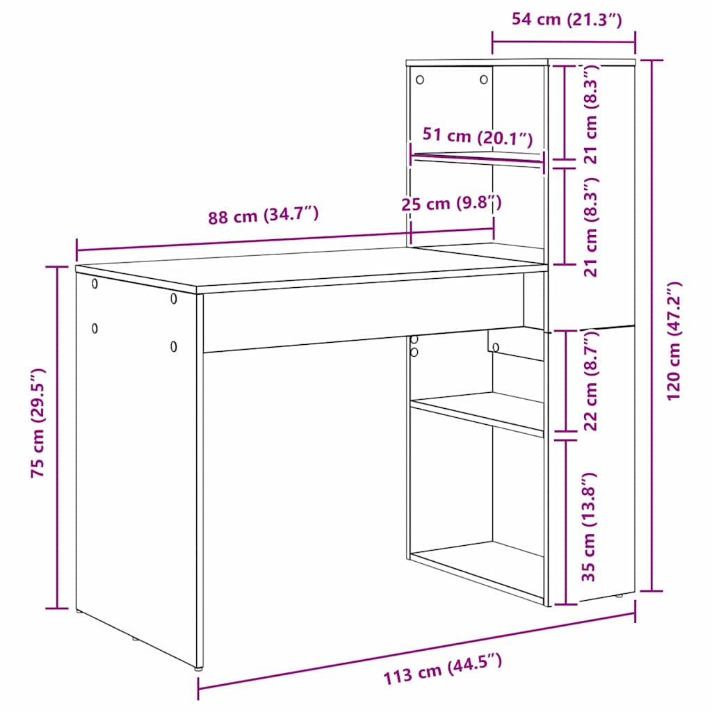 Bureau met plank Beton Grijs 113 x 54 x 120 cm Bewerkt hout