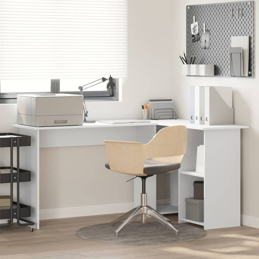 Bureau met plank met opslag Wit 142 x 102 x 73 cm Bewerkt hout