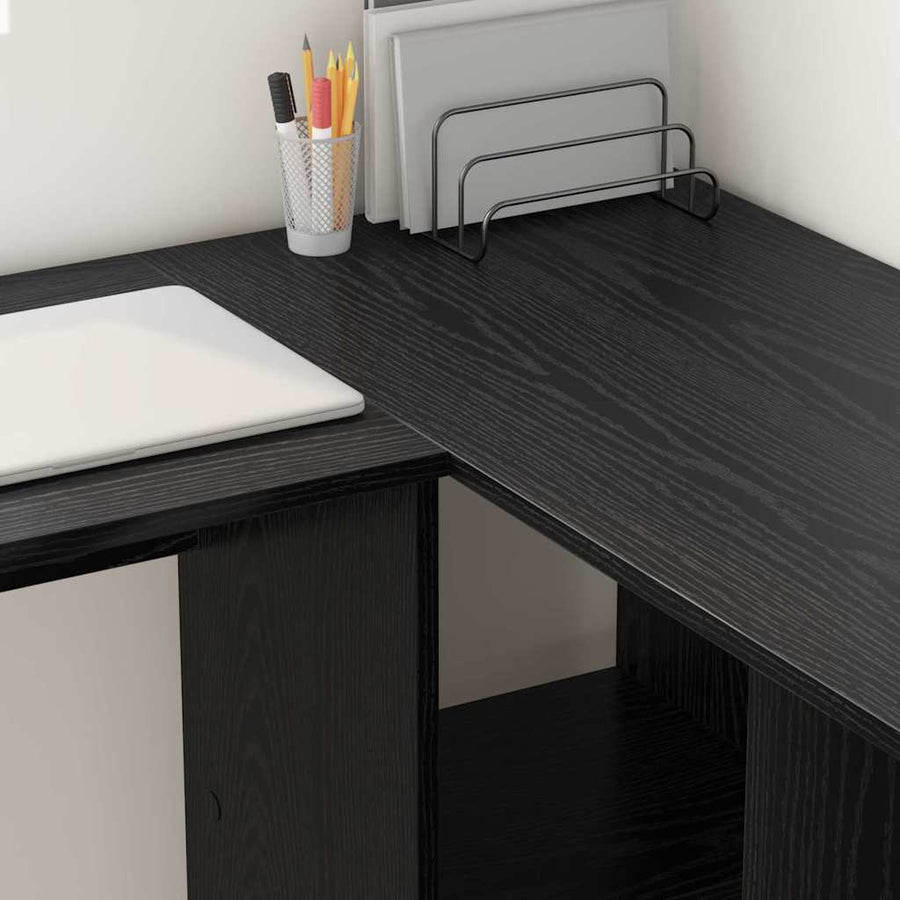 Bureau met plank Zwart Eiken 142 x 102 x 73 cm Bewerkt hout