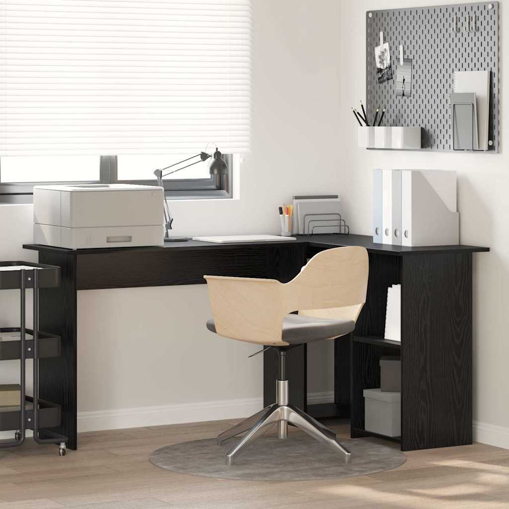 Bureau met plank Zwart Eiken 142 x 102 x 73 cm Bewerkt hout