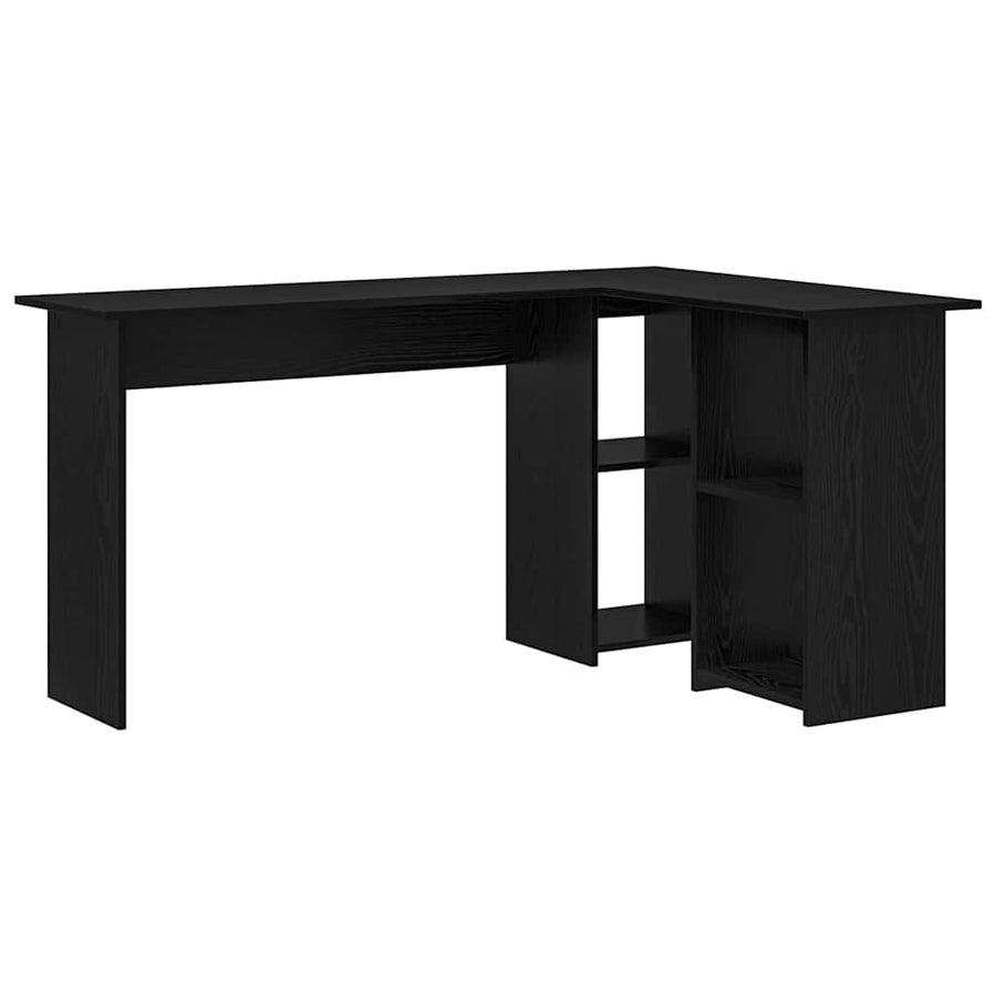 Bureau met plank Zwart Eiken 142 x 102 x 73 cm Bewerkt hout