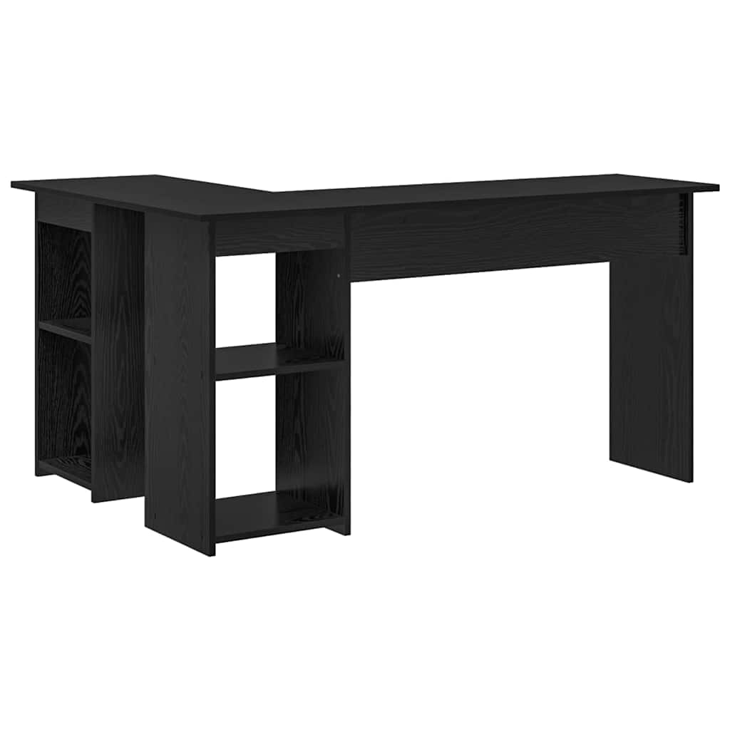 Bureau met plank Zwart Eiken 142 x 102 x 73 cm Bewerkt hout