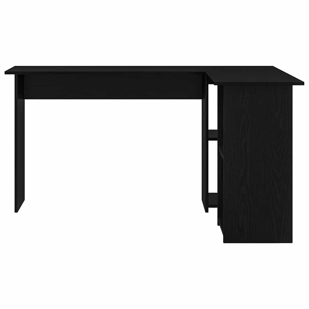 Bureau met plank Zwart Eiken 142 x 102 x 73 cm Bewerkt hout