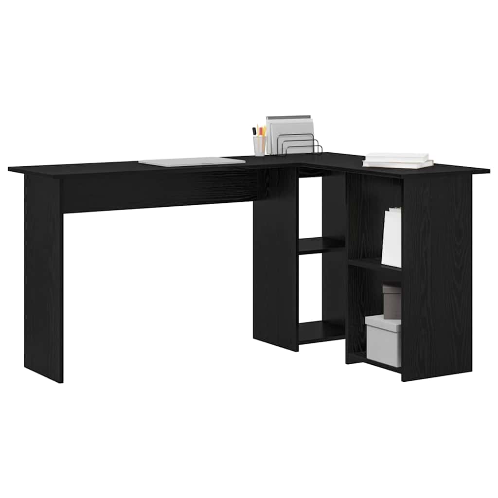 Bureau met plank Zwart Eiken 142 x 102 x 73 cm Bewerkt hout