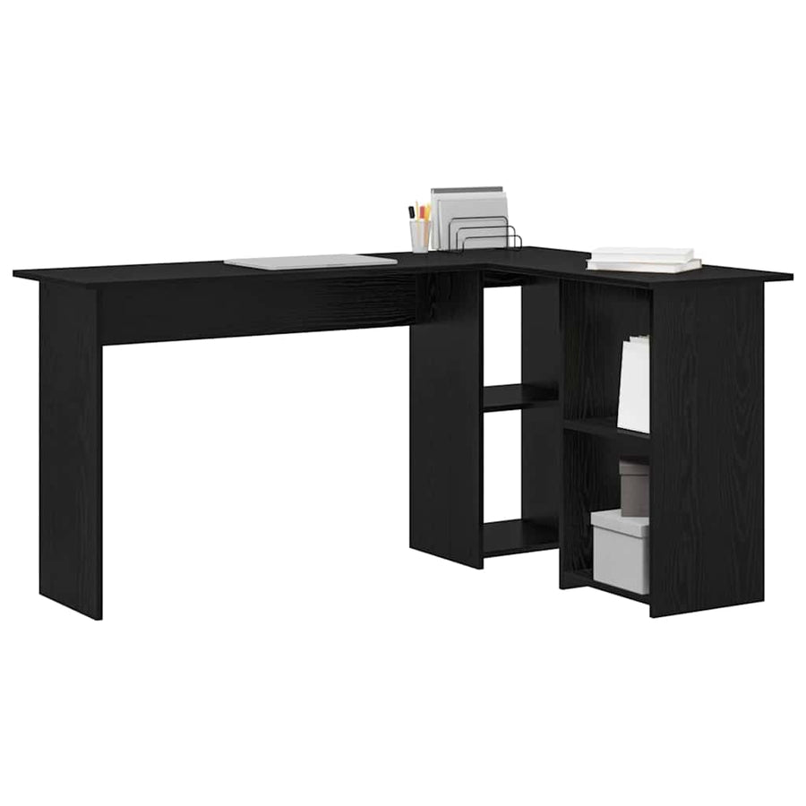 Bureau met plank Zwart Eiken 142 x 102 x 73 cm Bewerkt hout