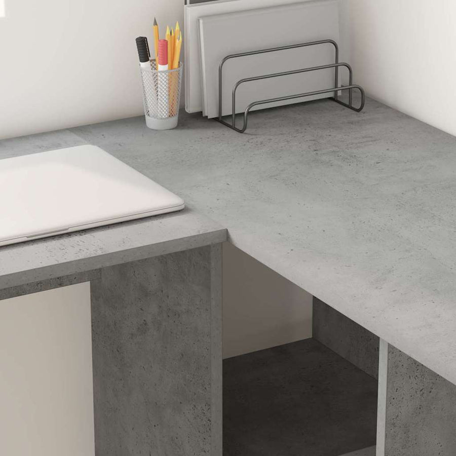 Bureau met plank Beton Grijs 142 x 102 x 73 cm Bewerkt hout
