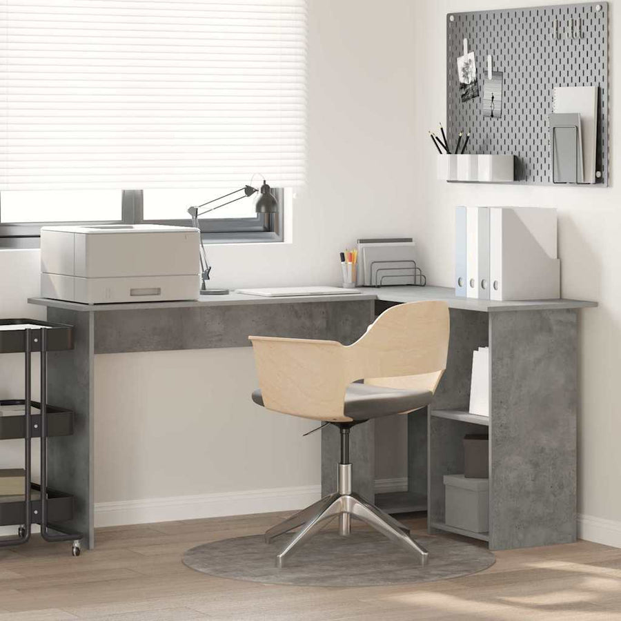 Bureau met plank Beton Grijs 142 x 102 x 73 cm Bewerkt hout