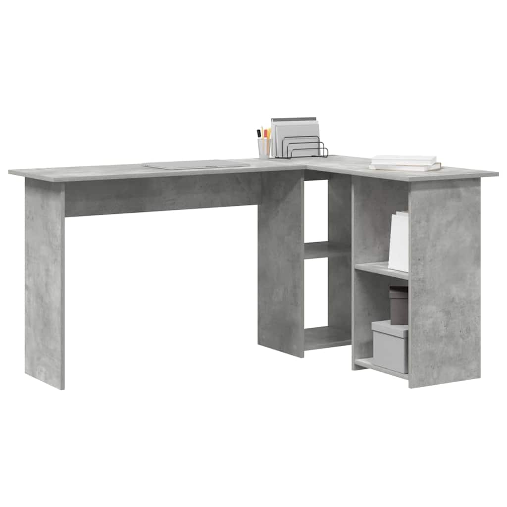 Bureau met plank Beton Grijs 142 x 102 x 73 cm Bewerkt hout
