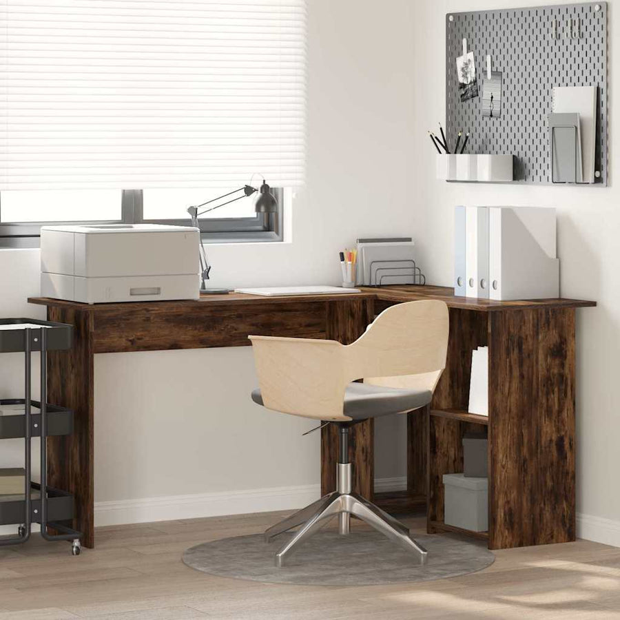 Bureau met plank Gerookt eiken 142 x 102 x 73 cm Bewerkt hout