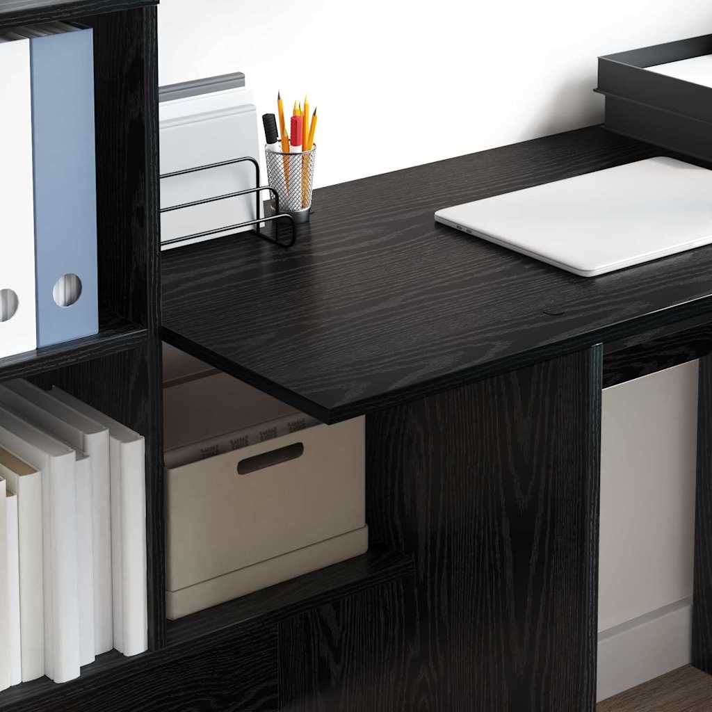 Bureau met plank Zwart Eiken 131,5 x 50 x 106,5 cm Bewerkt hout