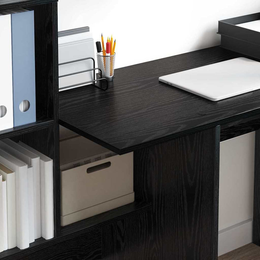Bureau met plank Zwart Eiken 131,5 x 50 x 106,5 cm Bewerkt hout