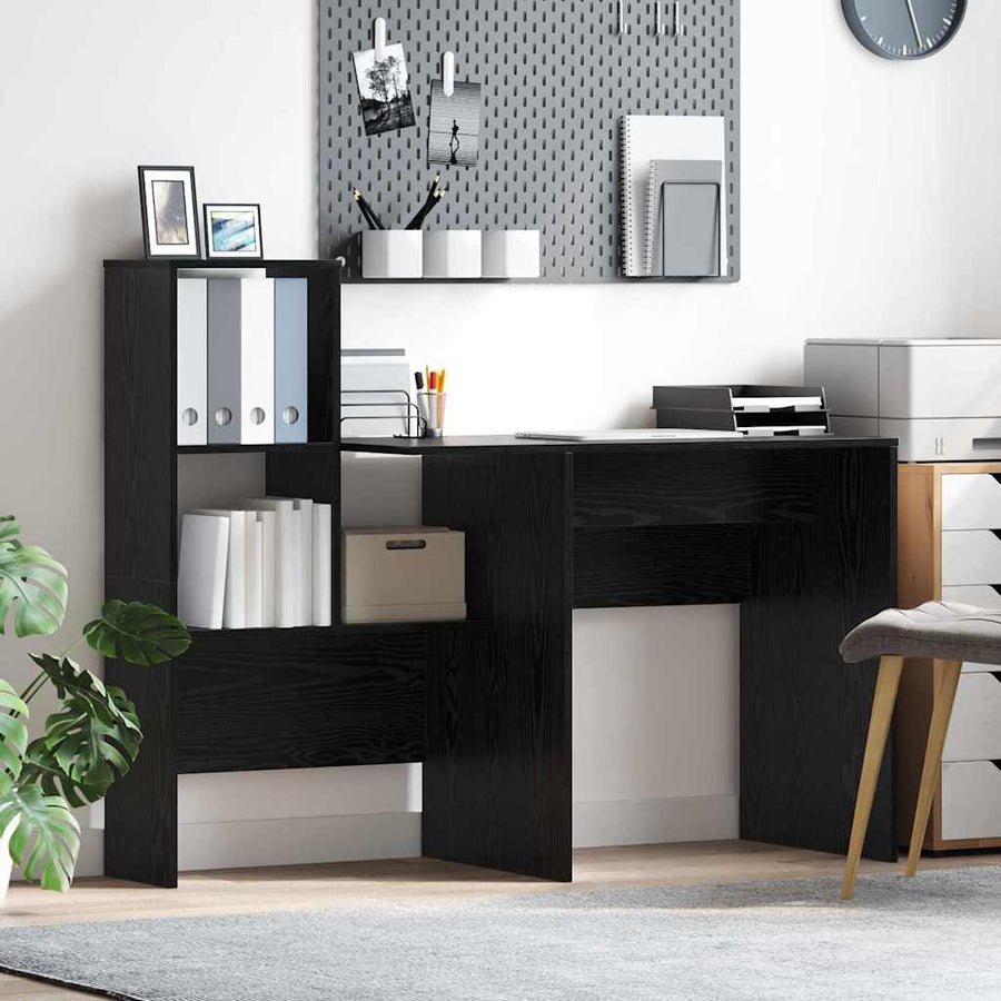 Bureau met plank Zwart Eiken 131,5 x 50 x 106,5 cm Bewerkt hout