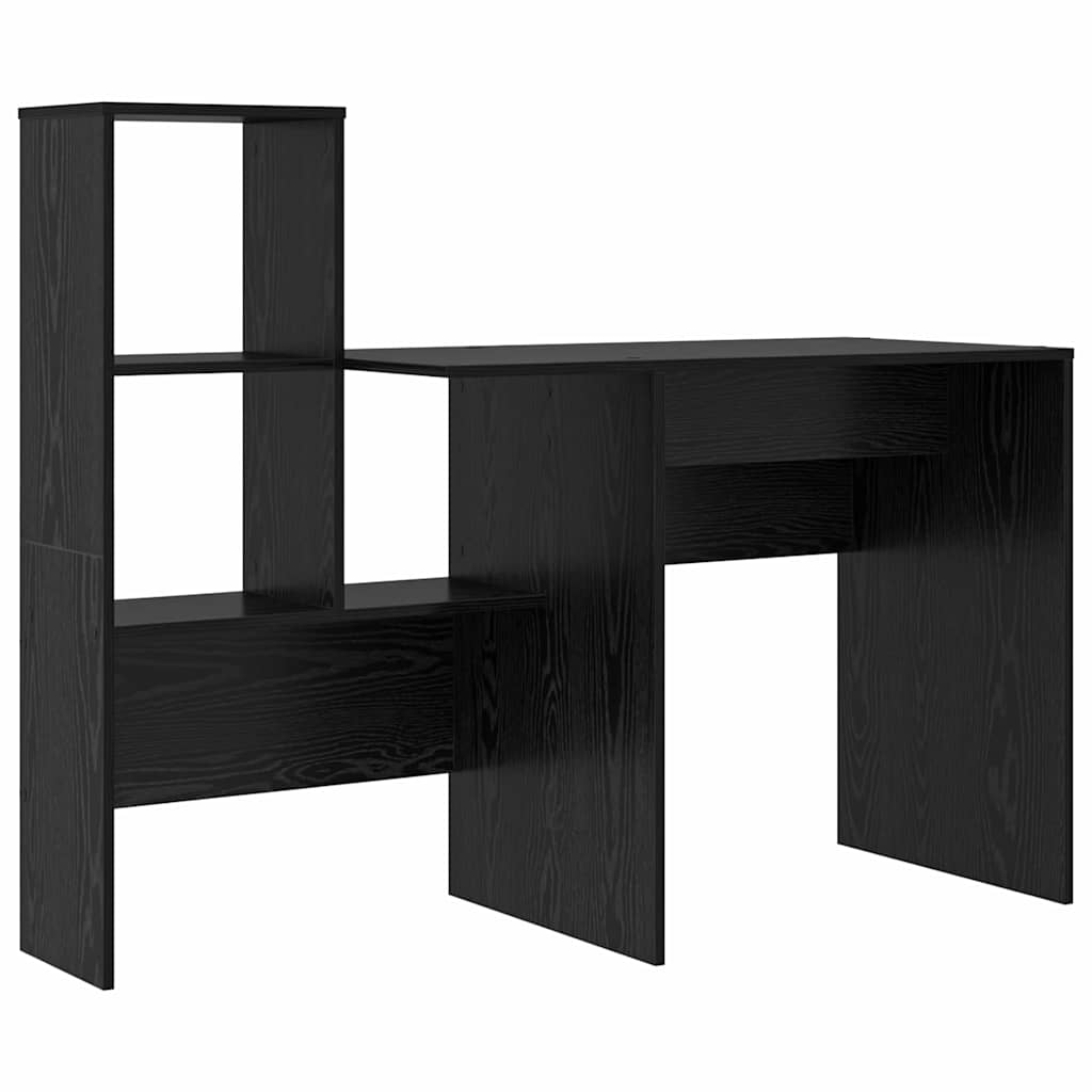 Bureau met plank Zwart Eiken 131,5 x 50 x 106,5 cm Bewerkt hout