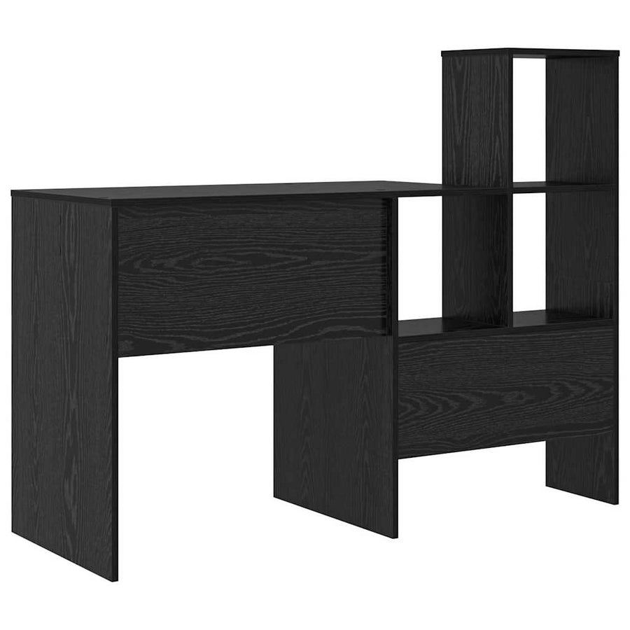 Bureau met plank Zwart Eiken 131,5 x 50 x 106,5 cm Bewerkt hout