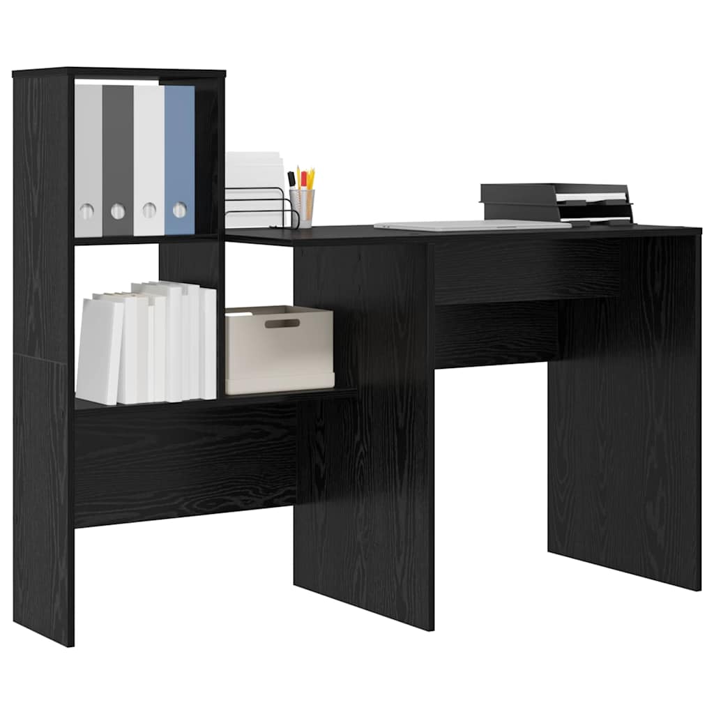 Bureau met plank Zwart Eiken 131,5 x 50 x 106,5 cm Bewerkt hout