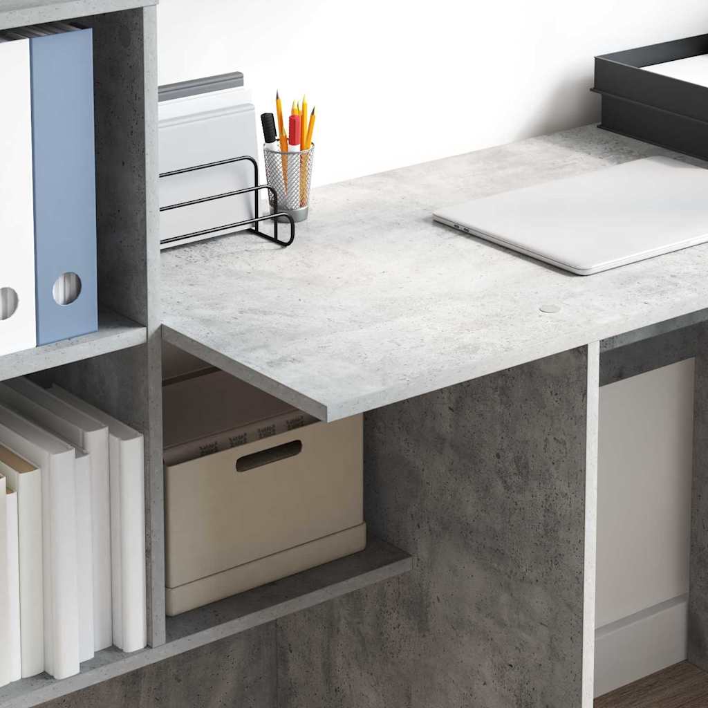 Bureau met plank Beton Grijs 131,5 x 50 x 106,5 cm Bewerkt hout