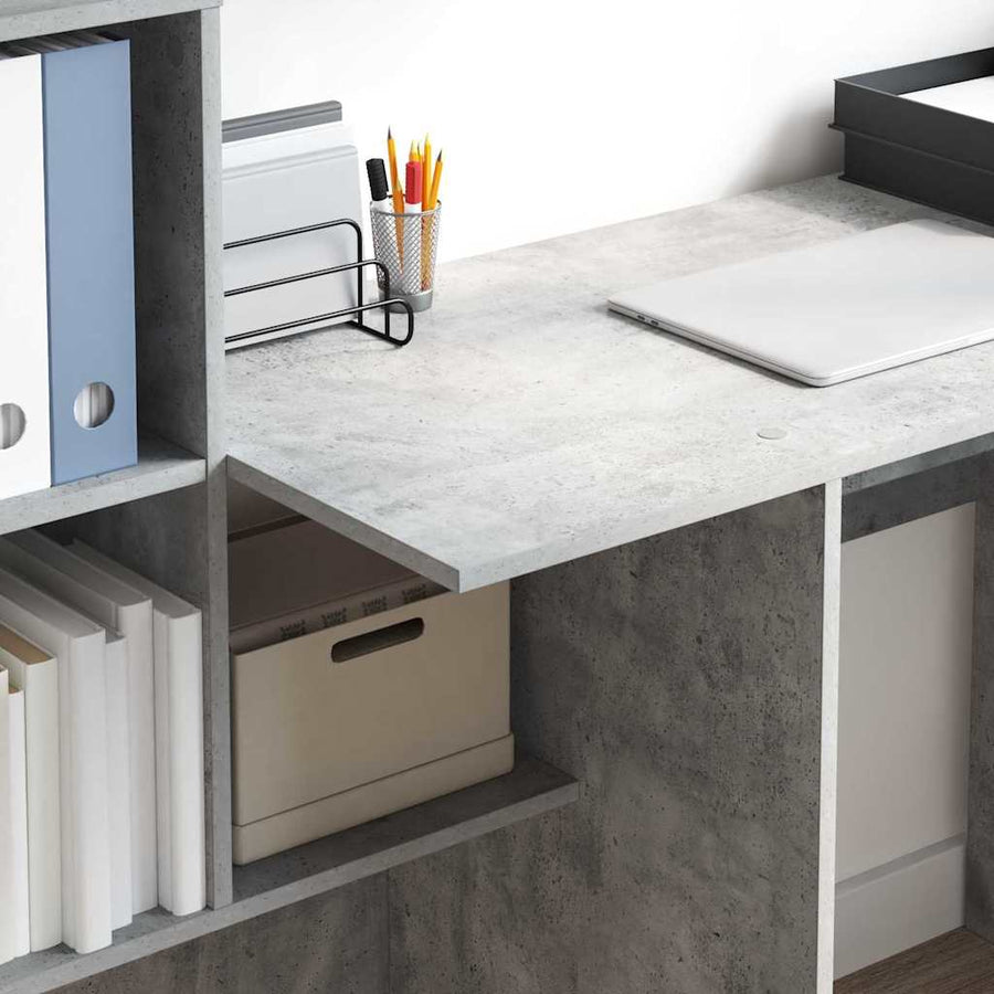 Bureau met plank Beton Grijs 131,5 x 50 x 106,5 cm Bewerkt hout
