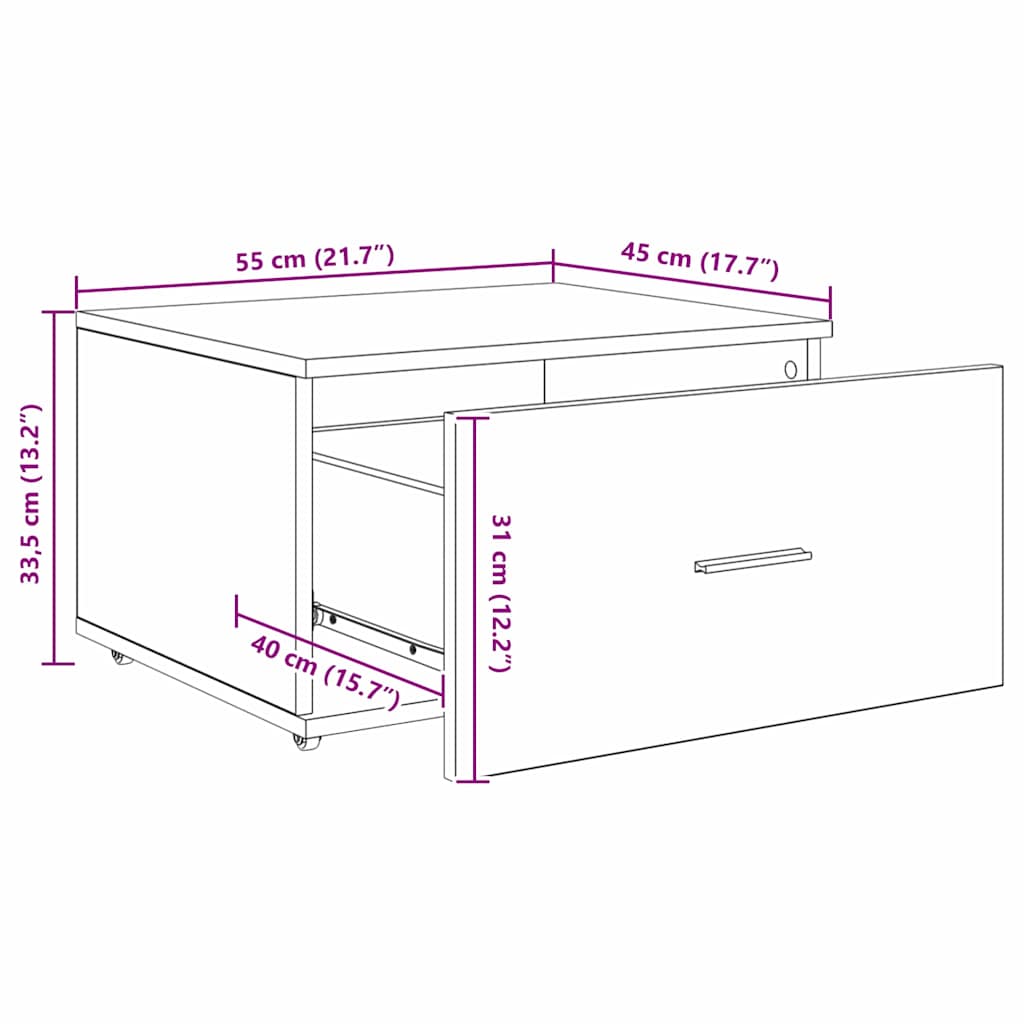 Ladenkast met wiel Oudhout 55 x 45 x 31 cm