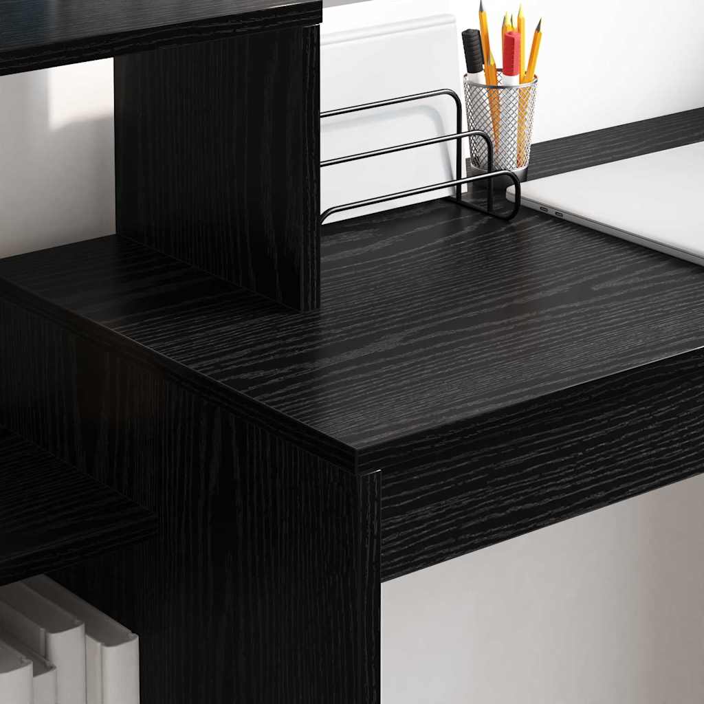 Bureau met plank Zwart Eiken 100 x 40 x 90 cm Bewerkt hout