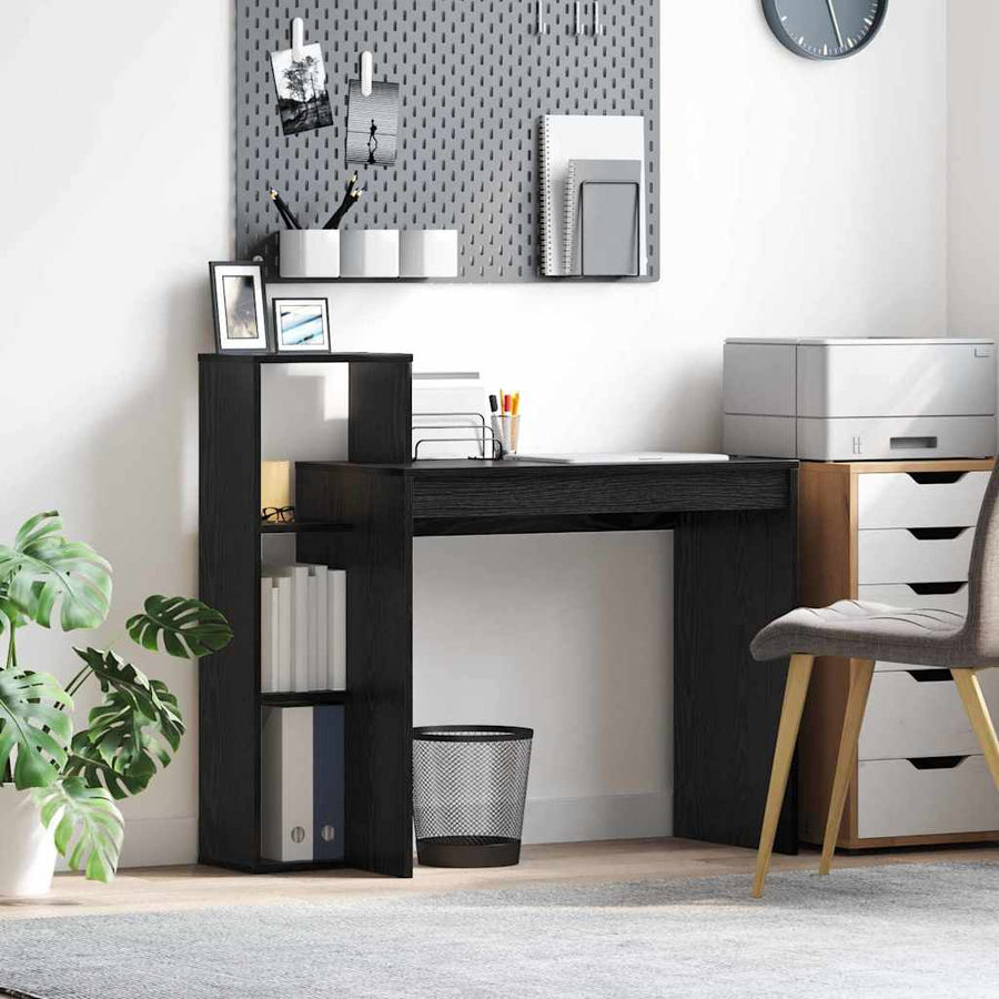Bureau met plank Zwart Eiken 100 x 40 x 90 cm Bewerkt hout