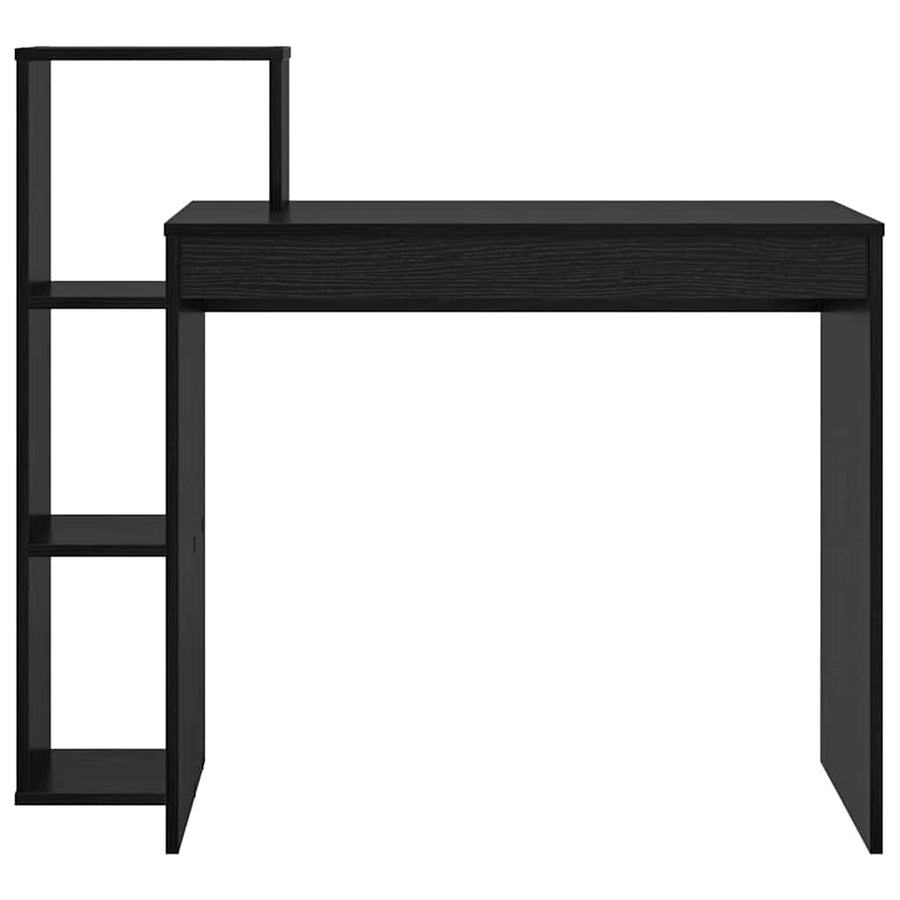 Bureau met plank Zwart Eiken 100 x 40 x 90 cm Bewerkt hout