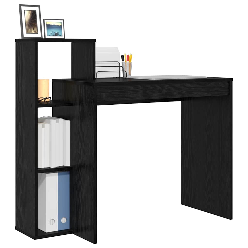 Bureau met plank Zwart Eiken 100 x 40 x 90 cm Bewerkt hout