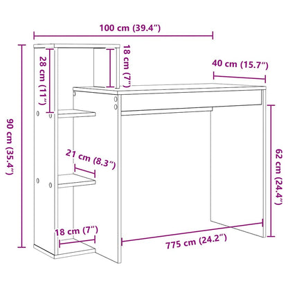 Bureau met plank Zwart Eiken 100 x 40 x 90 cm Bewerkt hout