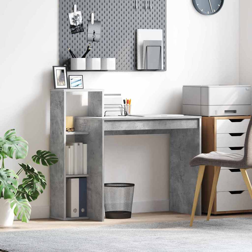 Bureau met plank Beton Grijs 100 x 40 x 90 cm Bewerkt hout