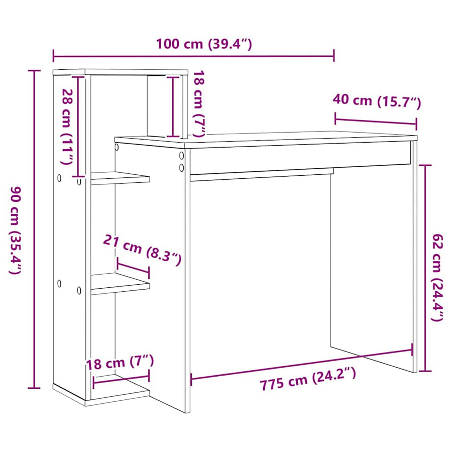 Bureau met plank Beton Grijs 100 x 40 x 90 cm Bewerkt hout