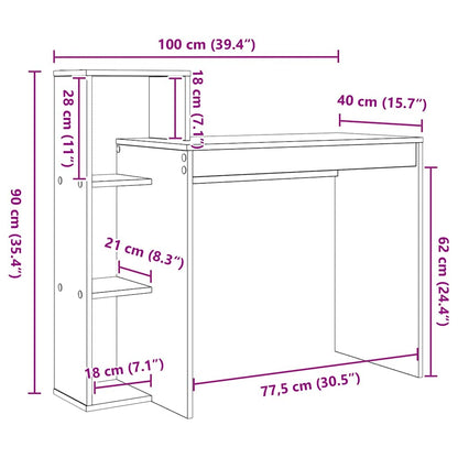 Bureau met plank Gerookt eiken 100 x 40 x 90 cm Bewerkt hout