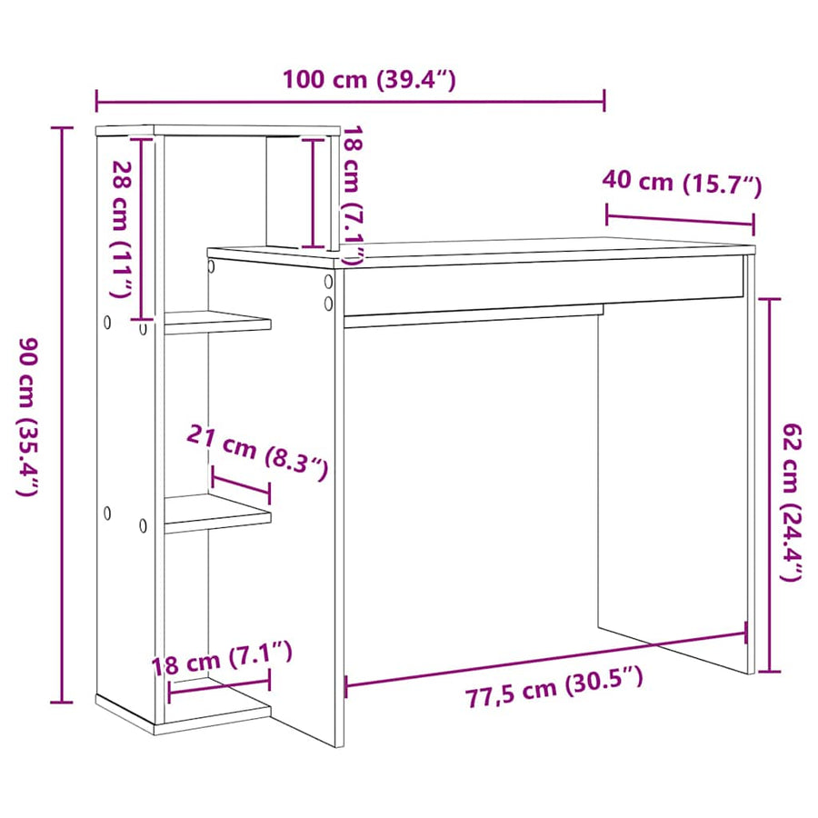 Bureau met plank Oud Hout 100 x 40 x 90 cm Bewerkt hout