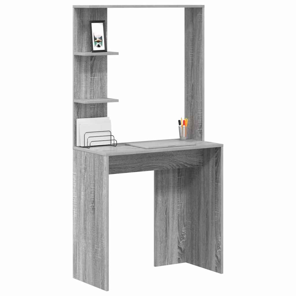Bureau met plank Grijs Sonoma 78,5 x 37 x 154,5 cm Bewerkt hout
