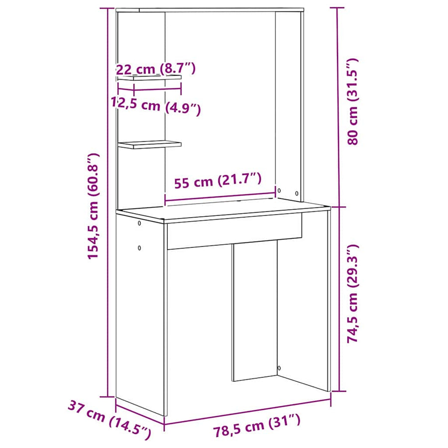 Bureau met plank Grijs Sonoma 78,5 x 37 x 154,5 cm Bewerkt hout