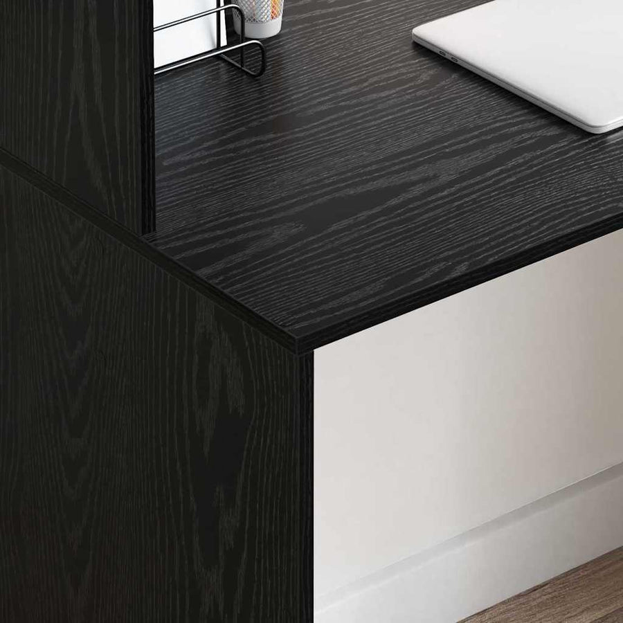 Bureau met plank Zwart Eiken 102 x 50 x 124 cm Bewerkt hout