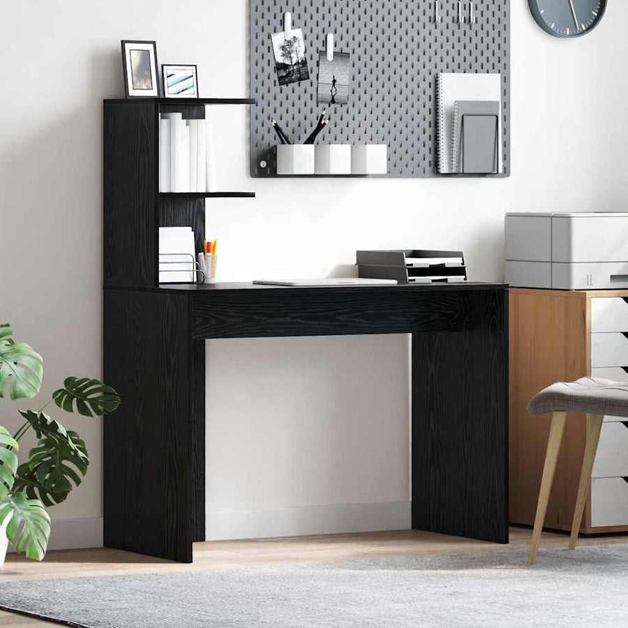 Bureau met plank Zwart Eiken 102 x 50 x 124 cm Bewerkt hout