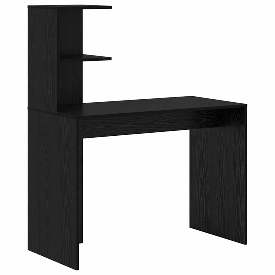 Bureau met plank Zwart Eiken 102 x 50 x 124 cm Bewerkt hout