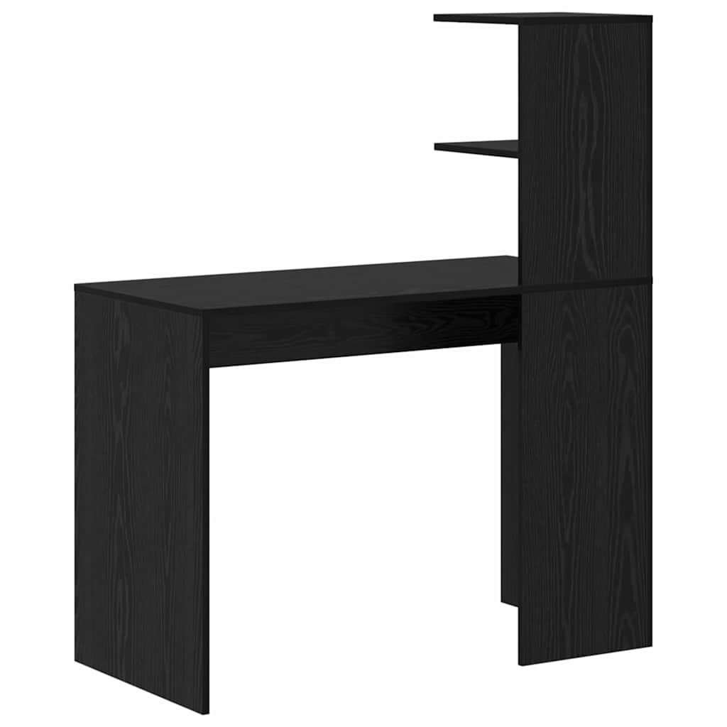 Bureau met plank Zwart Eiken 102 x 50 x 124 cm Bewerkt hout
