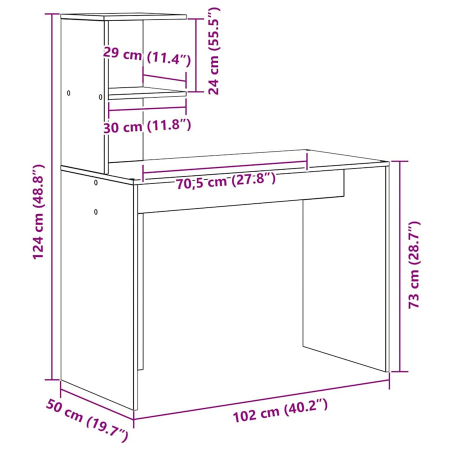 Bureau met plank Gerookt eiken 102 x 50 x 124 cm Bewerkt hout