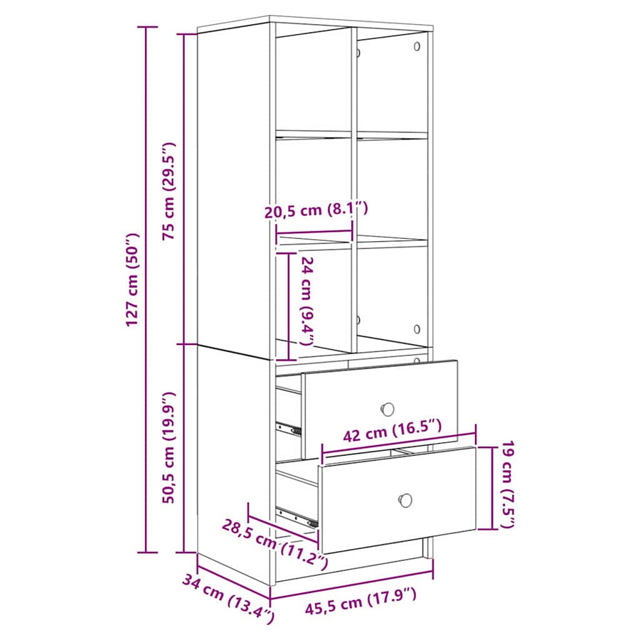 Hoge kast met lade Artisan Eiken 45,5 x 34 x 127 cm